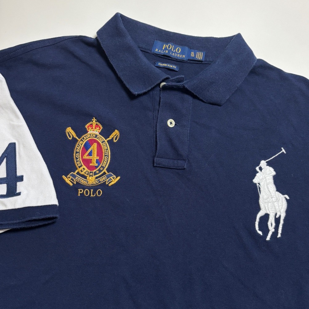Polo Ralph Lauren Big Pony Crest Polo Mens XL Custom Slim Fit‎ Shirt Navy Blue